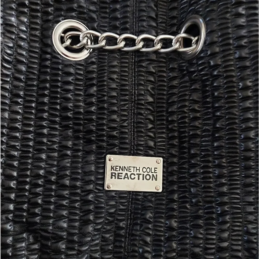 Kenneth Cole Reaction Black Shoulder Hobo Style Bag With Chain Detail
